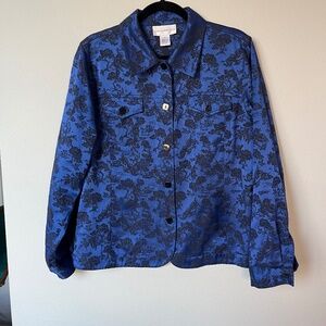 Susan Graver Costal Grandma Blue & black Floral Blazer Woman's Size Medium